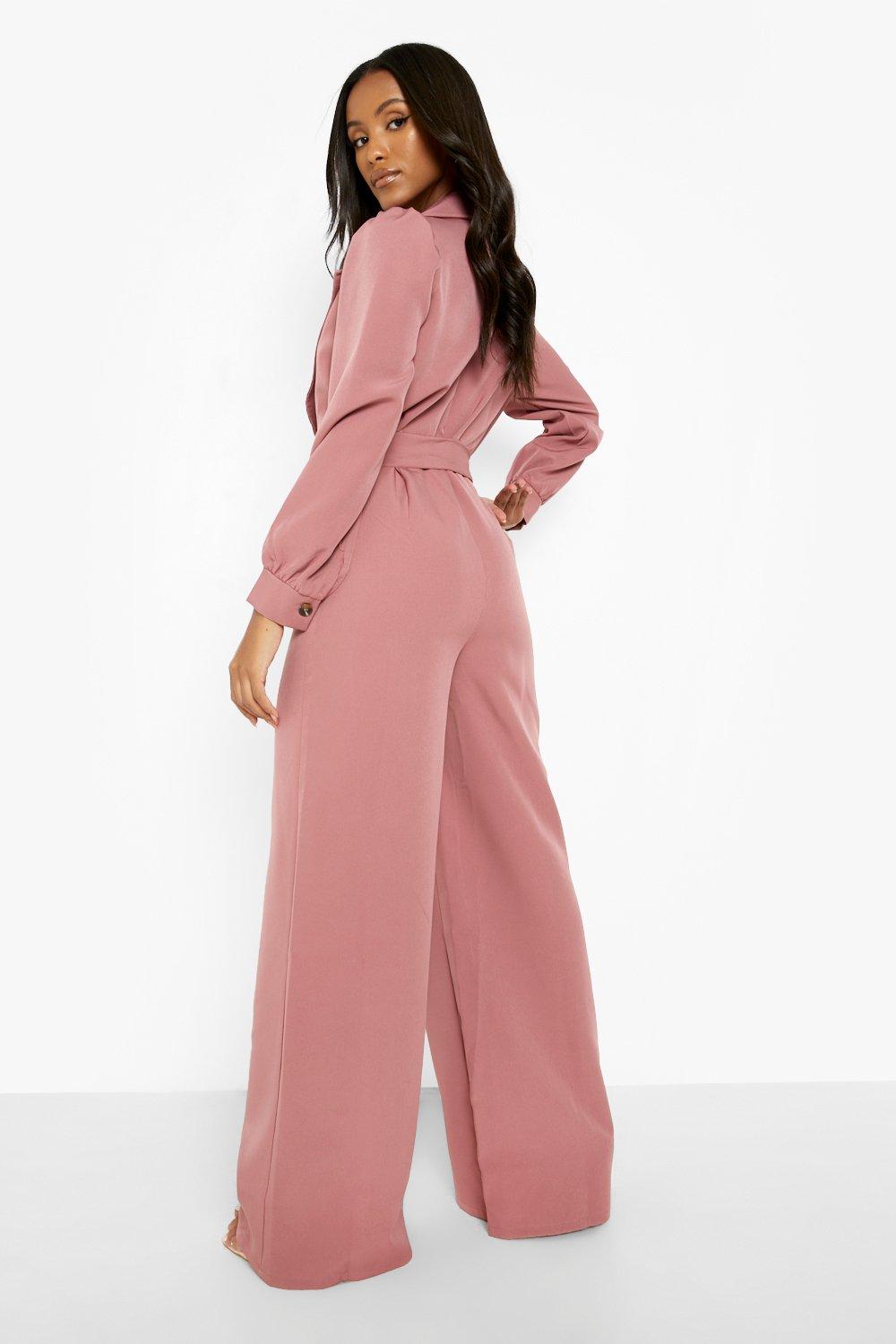 Petite Belt Detail Wide Leg Jumpsuit boohoo